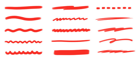 アンダーライン　素材　セット　飾り　直線　曲線　波線　あしらい　境界線　飾り罫　見出し　仕切り　区切り　タイトル　シンプル　Red line,underline