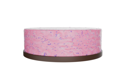 3D Render a pink cake with sprinkles on it