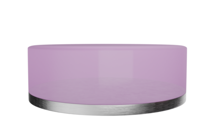 3D Render a purple cake with a silver base on a white background