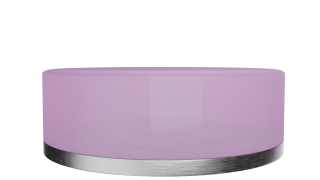 3D Render a purple cake with a silver base on a white background