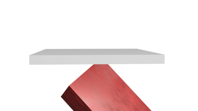 3D Render a red table with a white top and a red block