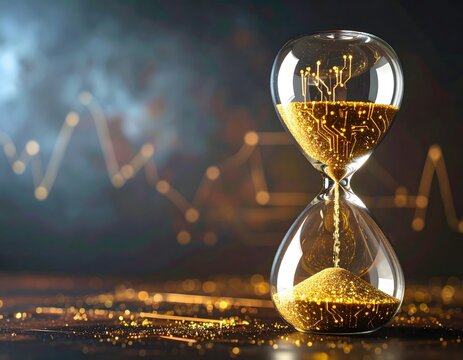 Hourglass with circuit board sand concept of time technology digital transformation and future - Powered by Adobe