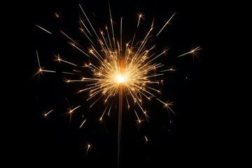 Obraz premium Bright sparkler exploding with golden light against a dark background