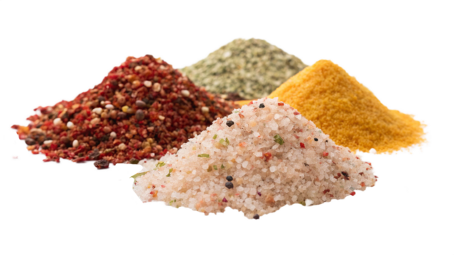 Pile of flavored salt on white or transparent background