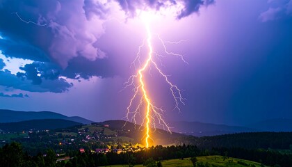 Lightning strike over a valley