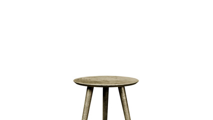 3D Render a small stool with a wooden seat on a white background