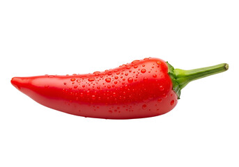 Fresh red chili pepper with water droplets isolated on black background for culinary use