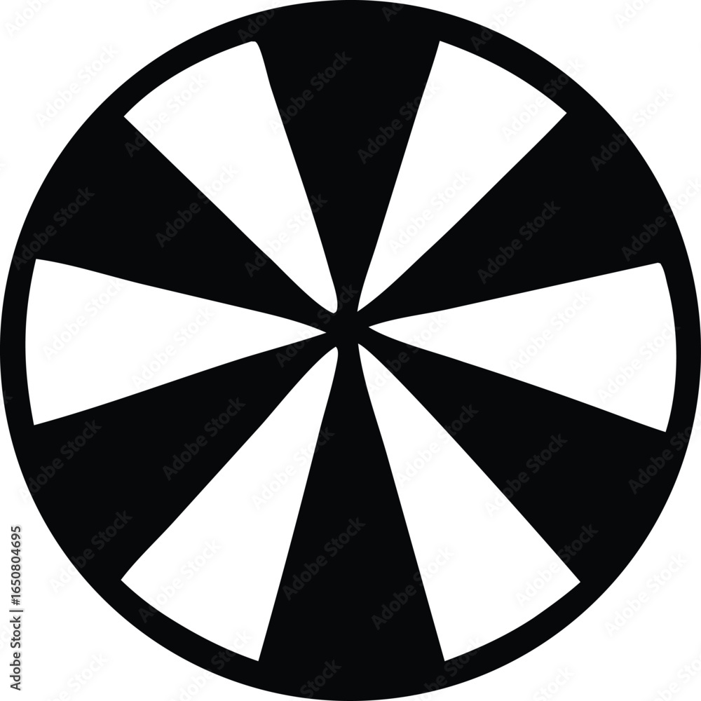 Poster geometric optical illusion featuring alternating black and white radial segments creating a striking