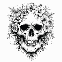 vector illustration of a skull with flowers around it