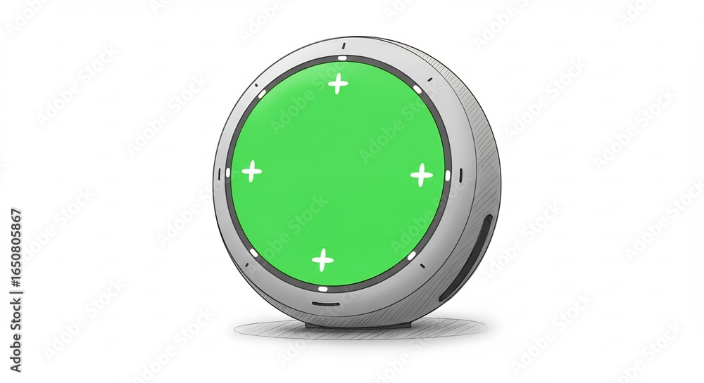 Aufkleber smart green circular control button with silver frame for technology interface