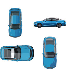 Top down view of a bright blue modern sedan car © Nurcreator