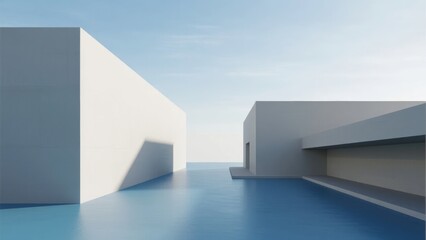 Fototapeta premium Modern Minimalist Architecture with Blue Reflective Surface