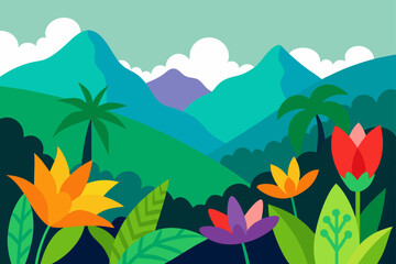Fototapeta premium Colorful Blooms Near Mountain Rainforest Edge