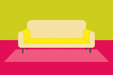 Cream Colored Sofa on a Hot Pink Carpet with Yellow Lighting