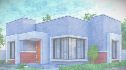 3D illustration of an elegant one-story villa