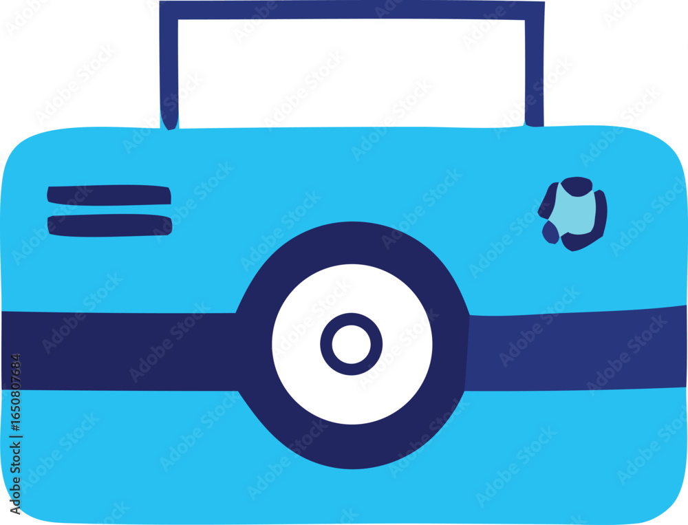 Aufkleber retro style blue camera with a large lens and handle evoking nostalgia and simplicity in design