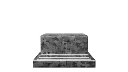 3D Render a black and white photo of a marble step