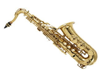 Gold saxophone musical instrument wind instrument jazz music studio shot isolated transparent background vector graphic design element