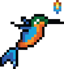 Fototapeta premium Icon of an 8-bit Kingfisher Diving for a Fish