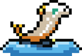 Fototapeta premium Icon of an 8-bit Seal with a Flipper Wave