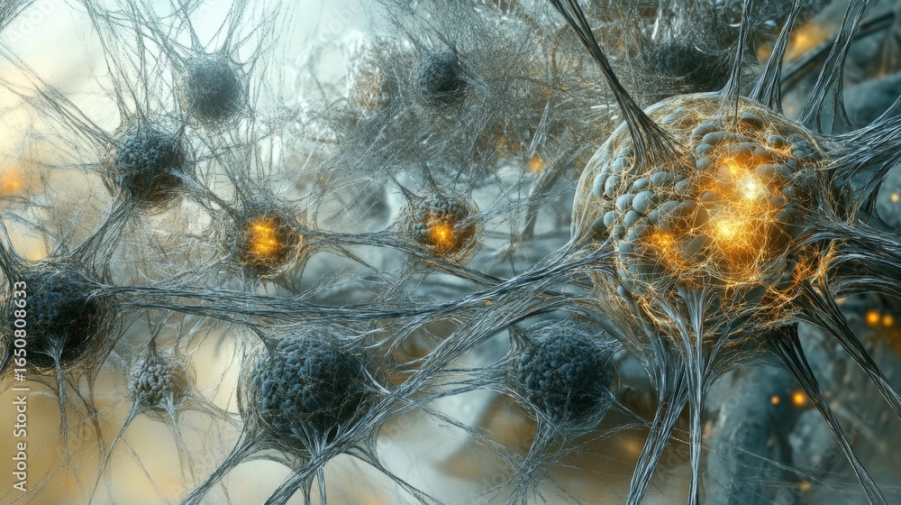 Poster exploring deep learning innovations abstract neural networks conceptual imagery digital environment 