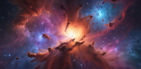 Swirling cosmic dust clouds in vibrant nebula, celestial, gas