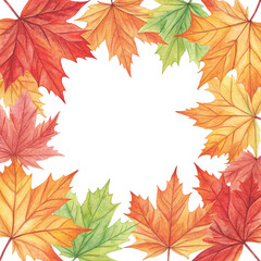 Fototapeta premium Autumn Leaves Clipart Frame Borders Watercolor White Background