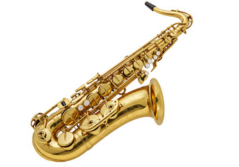 Golden tenor saxophone isolated on transparent background