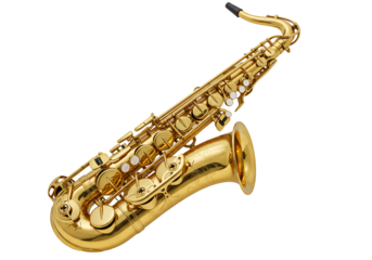 Golden tenor saxophone isolated on transparent background