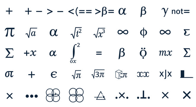 Vector art of mathematical symbols and notations isolated on white background for education