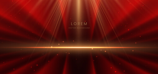 Red luxury scene background with gold lighting effect. Template premium award design.