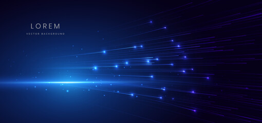 Hi speed blue light lines with lighting effect and sparkle on dark blue background.