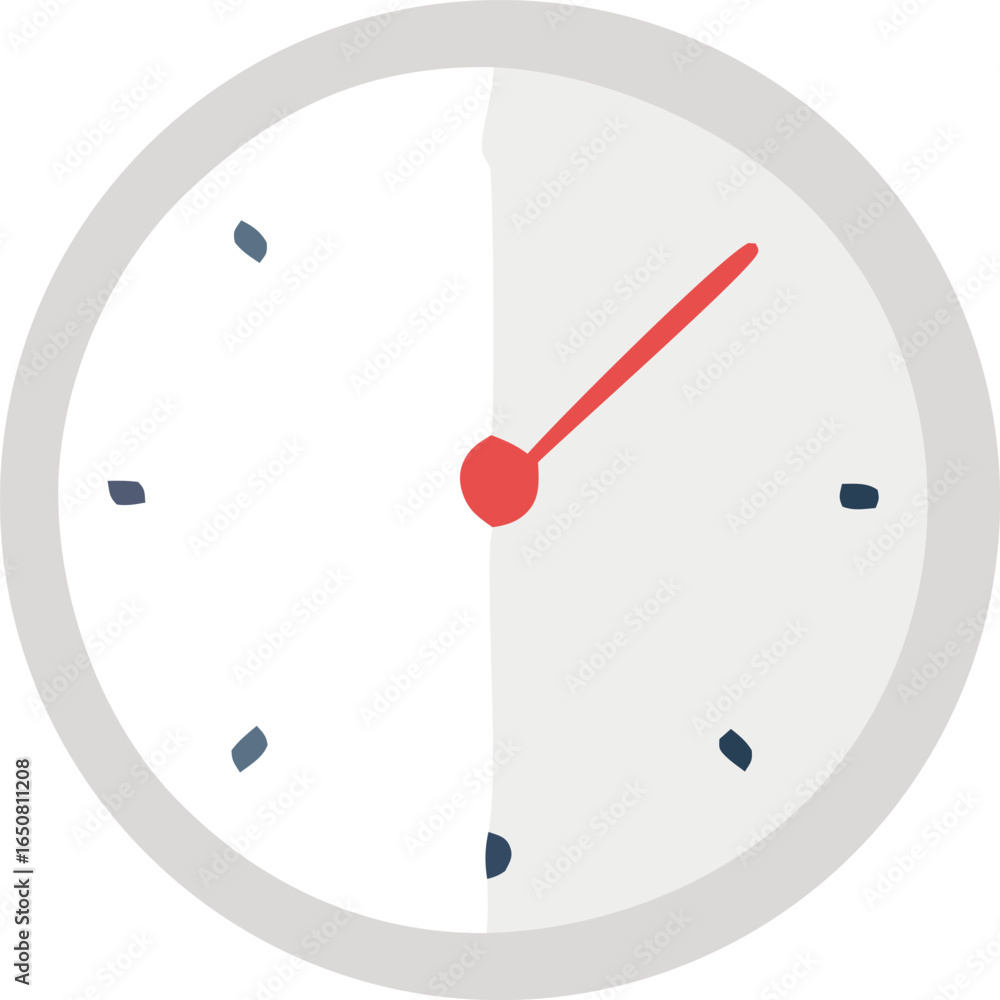 Poster simple flat design clock face with red hour and minute hands indicating a specific time