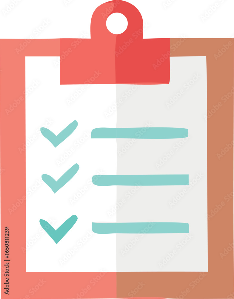 Poster flat design illustration of a clipboard with a checklist and three completed tasks marked with green
