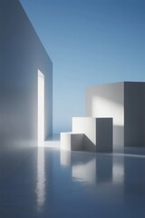 Minimalist Architectural Composition with Geometric Shapes and Soft Lighting