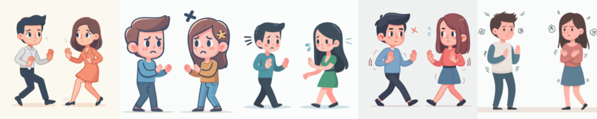 Cartoon Character Illustration of a Quarrelsome Couple Arguing and Fighting