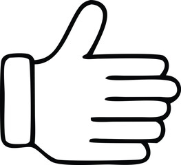 Simple hand drawn thumbs up gesture indicating approval or agreement in a minimalist black and white style