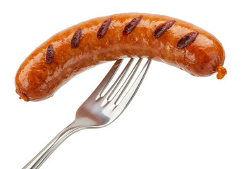 Grilled sausage on fork closeup food image high resolution culinary gastronomy