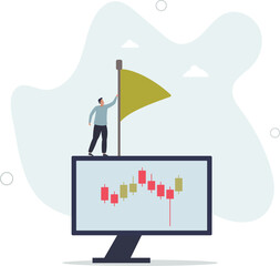 Obraz premium trader with green flag and stock price chart.