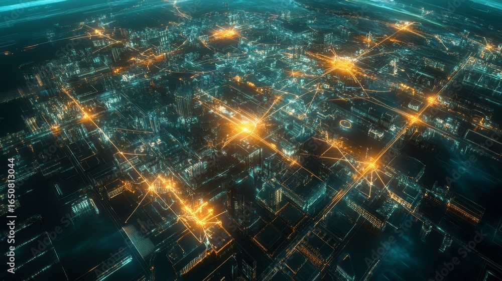 Aufkleber exploring a high-tech world map with radiant distribution in a digital landscape environment from an
