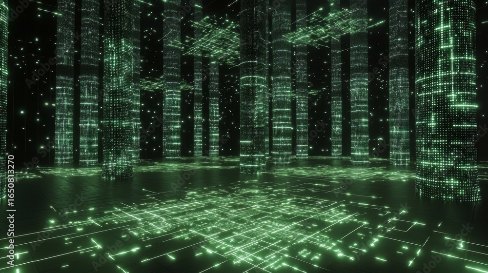 Aufkleber futuristic exploration of a high-tech cyberspace digital grid structure virtual environment immersiv