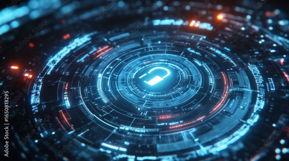 Aufkleber digital holographic lock symbol activation in virtual space cybersecurity visualization high-tech en