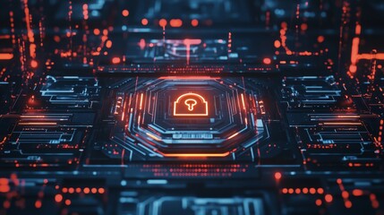 Fototapeta premium Unlocking the future holographic lock technology in a digital environment surrounded by innovative tech icons