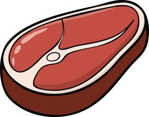 Cartoon illustration of a raw steak cut, showing the marbling and fat, isolated on a white background.
