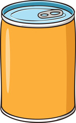A cartoon illustration of a cylindrical orange soda or beverage can, ready to consume.