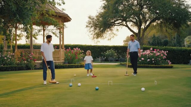 People playing croquet.
