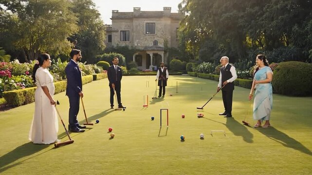 People playing croquet.