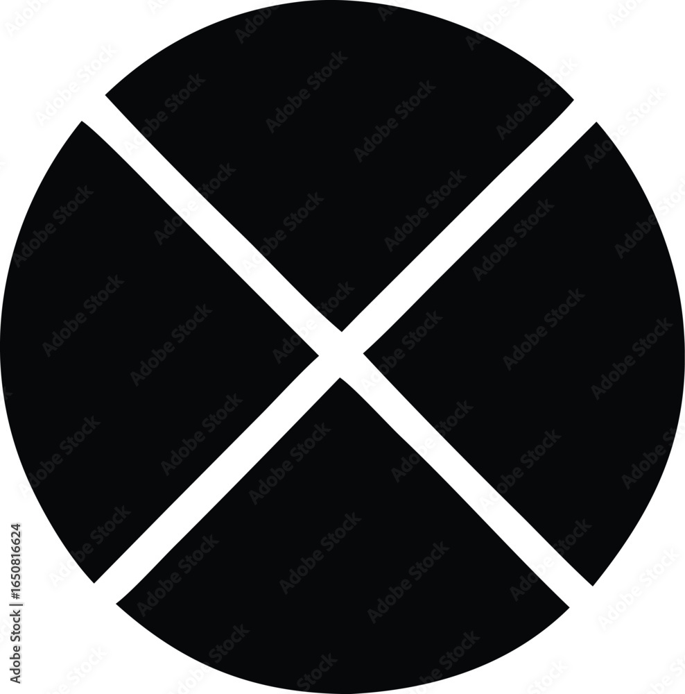Poster abstract black circle with white diagonal cross and four outer dots symbolizing balance and intercon