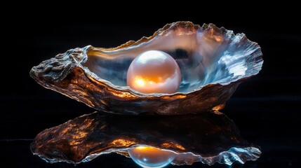 Showcasing a half-open pearl oyster with a glimmering pearl underwater setting macro photography capturing nature's beauty