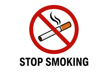 Stop smoking sign with crossed out cigarette, anti smoking campaign, health warning, quit smoking awareness symbol Isolated on transparent background